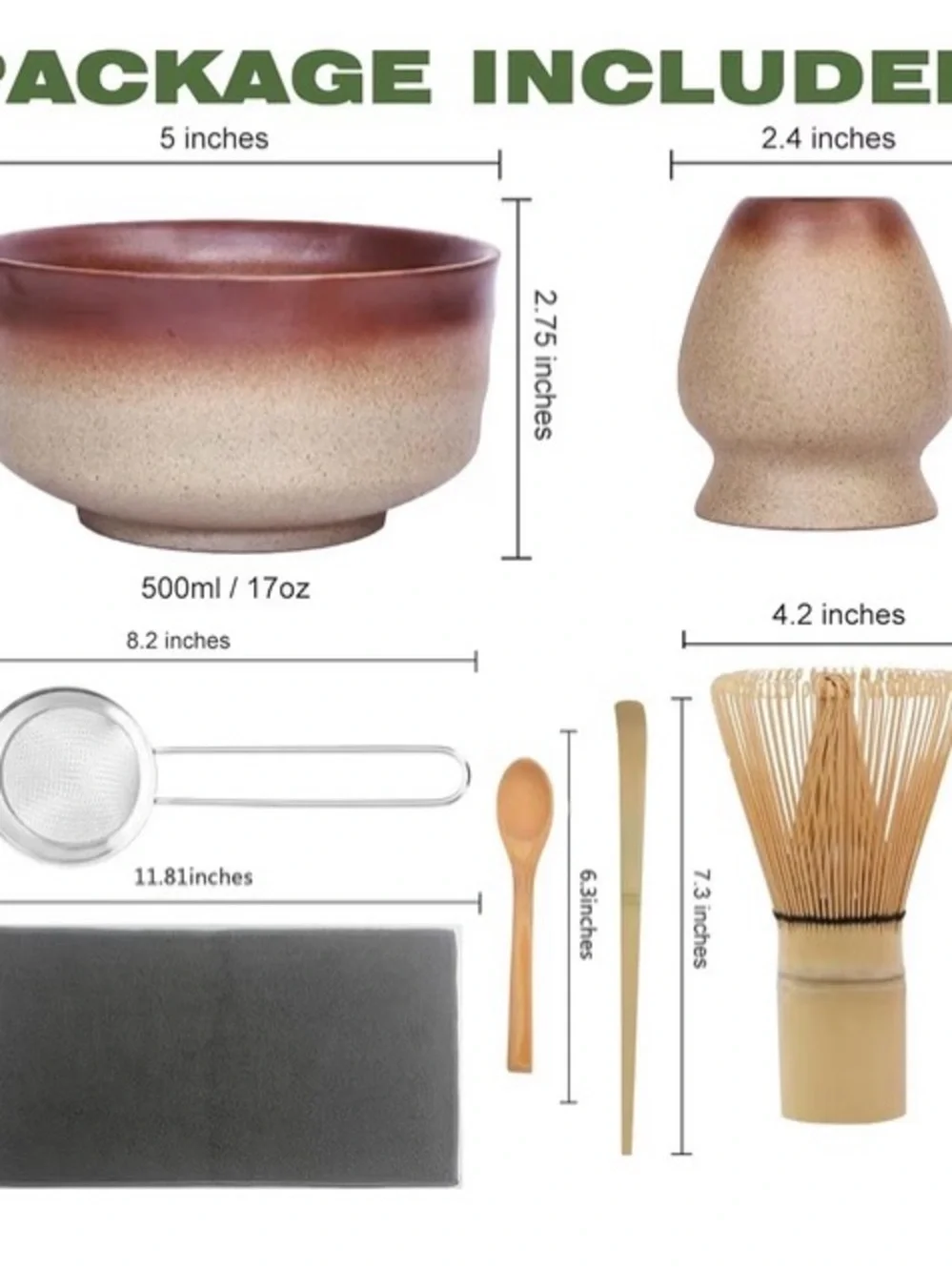Matcha Tea Ceremony Set – Brown Ceramic Bowl & Bamboo Tools